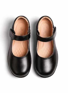 正品真皮女童黑小色皮鞋表出鞋春秋大演童白色儿童主公软底学生英