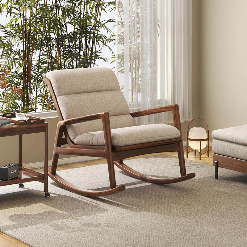 黑胡桃木北欧实木摇摇椅懒人沙发椅家用客厅阳台休闲椅午睡椅躺椅