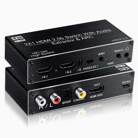 HDMI Switch 2x1切换器带音频分离 ARC 4k120hz HDMI2进1出切换器