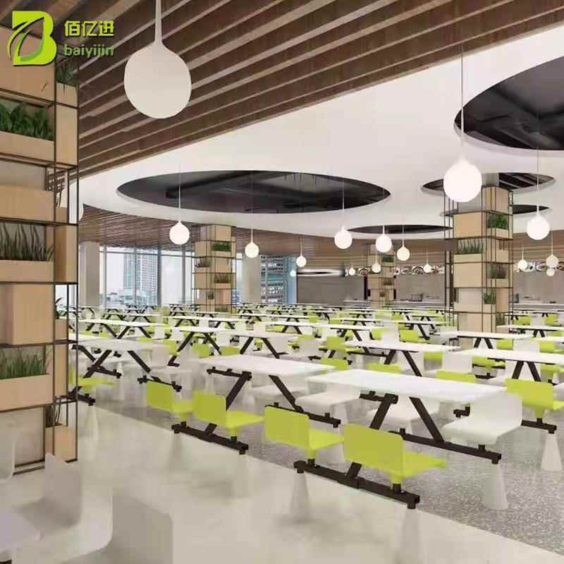 厂家食餐椅小桌堂吃店学校桌椅工人厂食堂连体64四六人餐桌椅