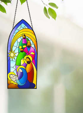 装饰壁挂彩色玻璃工艺品窗户彩绘礼品阳台草坪玻璃悬挂件批发