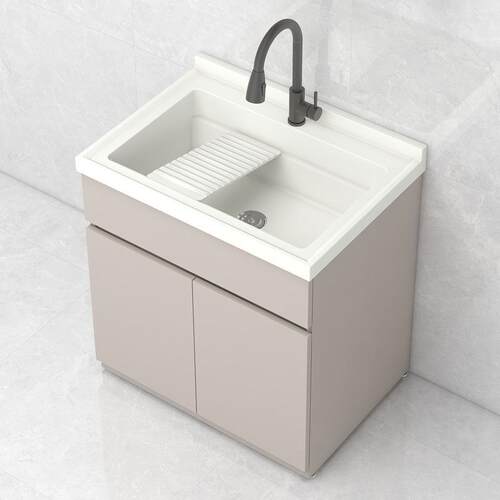 奶油风阳台蜂窝铝洗衣柜活动搓衣板大水池小户型阳台石英石洗衣槽