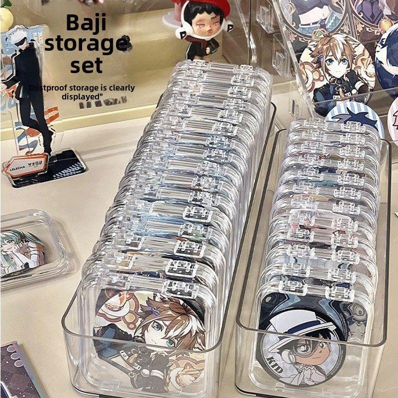 吧唧收纳盒透明亚克力周边徽章收纳密封方形保护盒谷子展示架卡片图片
