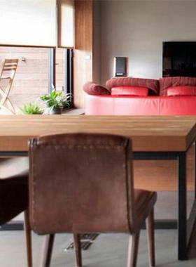 美式实木业艺餐桌KNS0098简约现代家用饭桌方长形餐桌椅组合铁桌