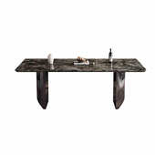 铂金钻天然大理石餐桌奢石长方形轻奢餐台客厅家用新款 小户型饭桌