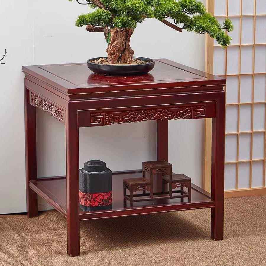 新客厅全实木小茶几边角几新中式榆木长方形茶桌盆景架实木花架
