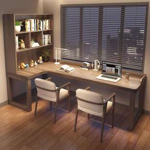 全实木转角书桌书柜一体双人儿童学习桌L型电脑桌办公拐角7工作台