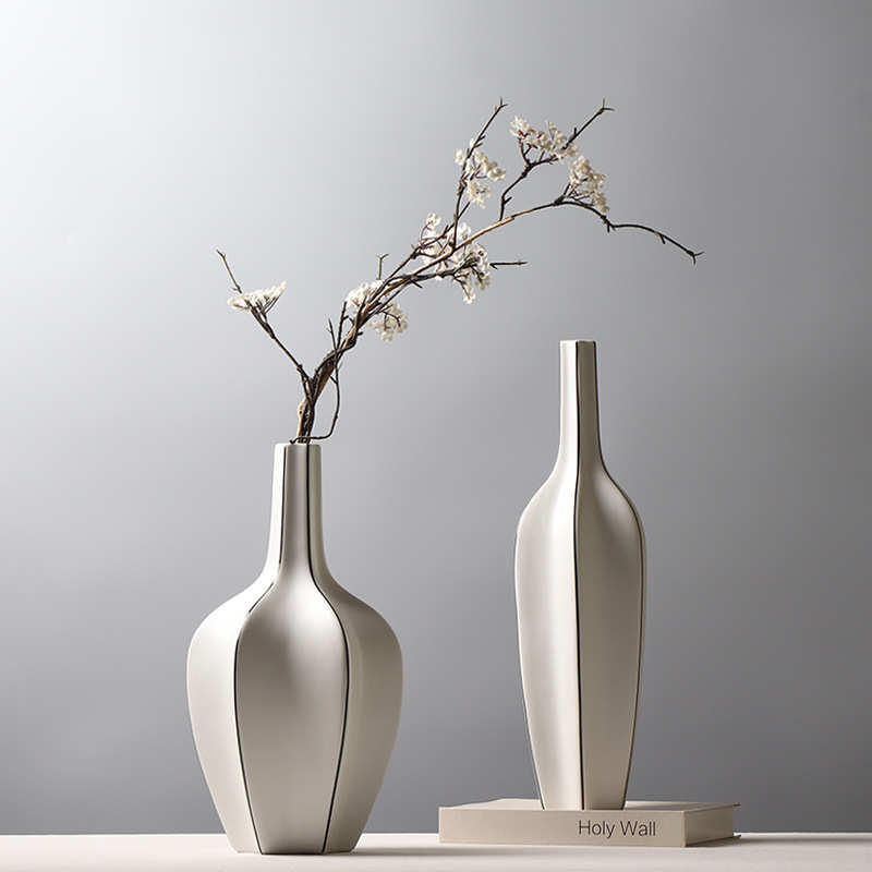 杨桃陶瓷简约摆件插花哑光线条酒柜拼小口径水培装饰品创意花瓶色