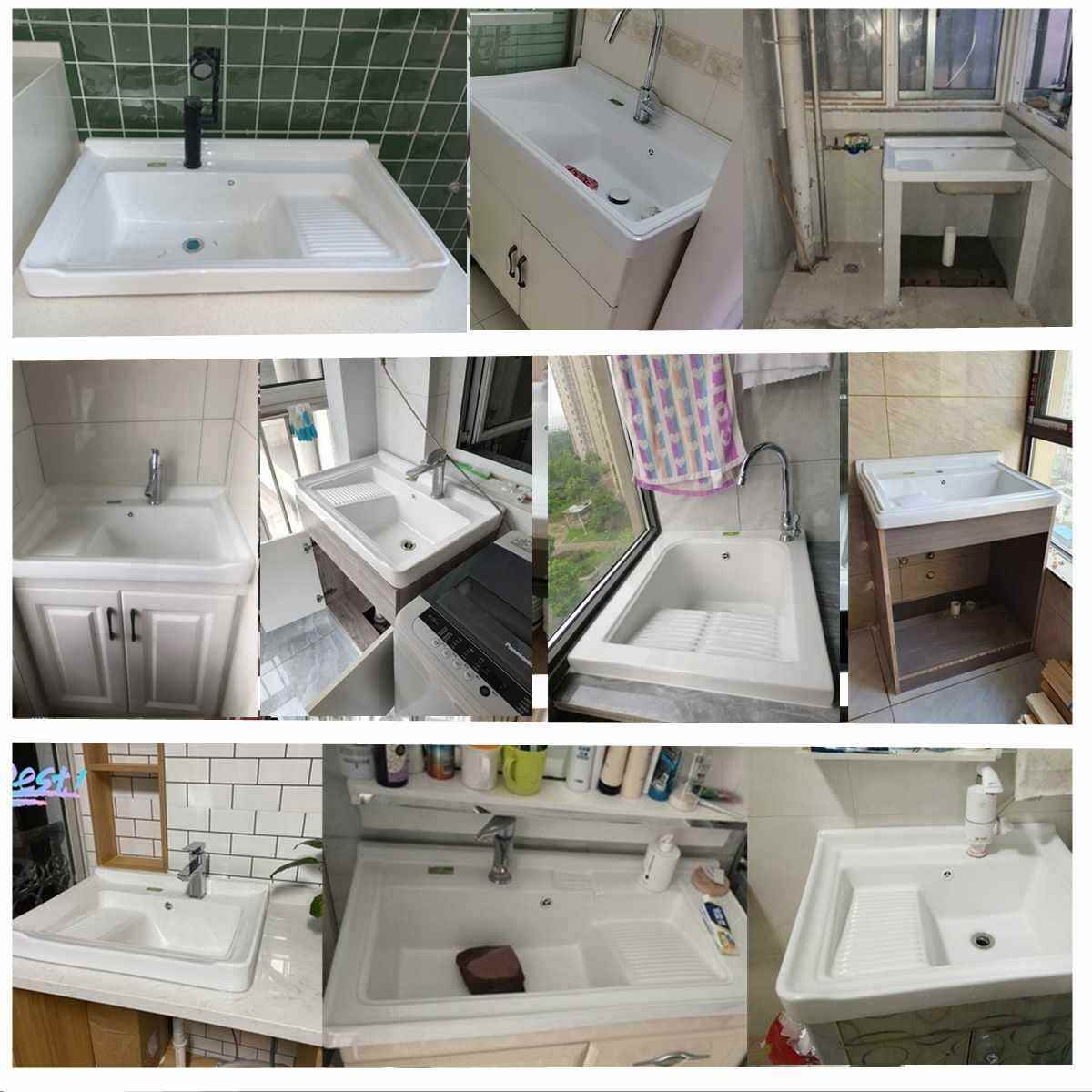 台中洗衣池阳台搓家衣用陶瓷洗盆一177体台盆洗衣槽户外洗衣台带