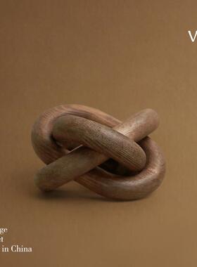 梵其创意中古风实木几何套环艺术摆件样板间客厅民宿酒柜装饰品