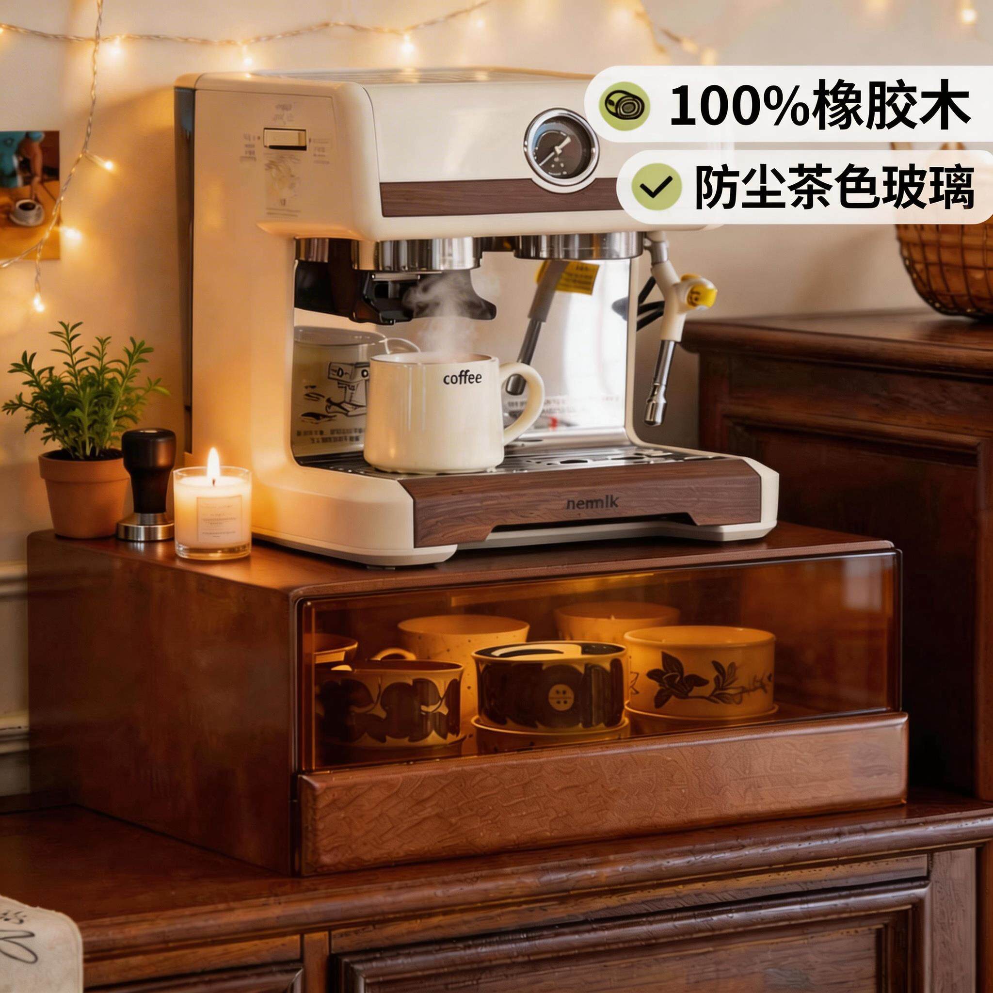 咖啡机置物架实木咖啡机增高防尘杯架高级感高颜值咖啡角杯子收纳