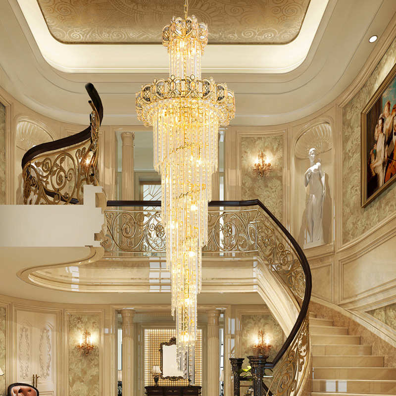楼客厅水晶后现代灯楼中楼大厅大吊灯吊灯奢复式豪华别墅楼梯长轻