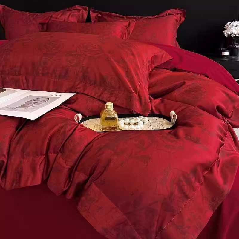 中式新婚结婚四件套大红色陪嫁床单被套纯棉婚庆床上用品婚房喜被,床上用品,婚庆床品套件,淘宝优惠券,粉丝福利购,淘宝优惠卷