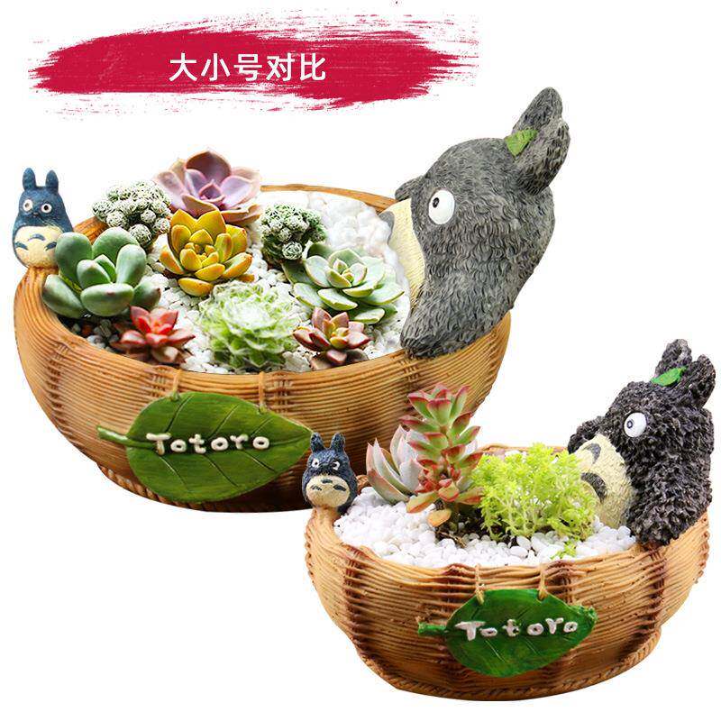 宫崎骏大号龙猫可爱卡通龙猫公仔树脂多肉澡盆笔筒收纳花盆摆件器