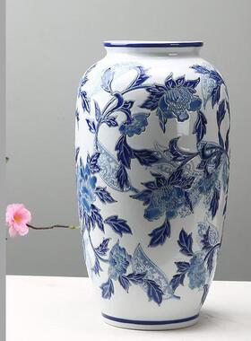 “京城牡丹”梅瓶中式青花瓷大肚陶瓷花瓶客厅茶几水培鲜花送礼