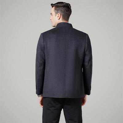 柜秋冬8316-C男闲士双羊专面绒大衣短款中年爸爸休立领羊毛呢子外