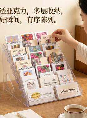 小摆件展示架明信片压克力置物盒桌台面收纳阶梯式小卡陈列摆放盒