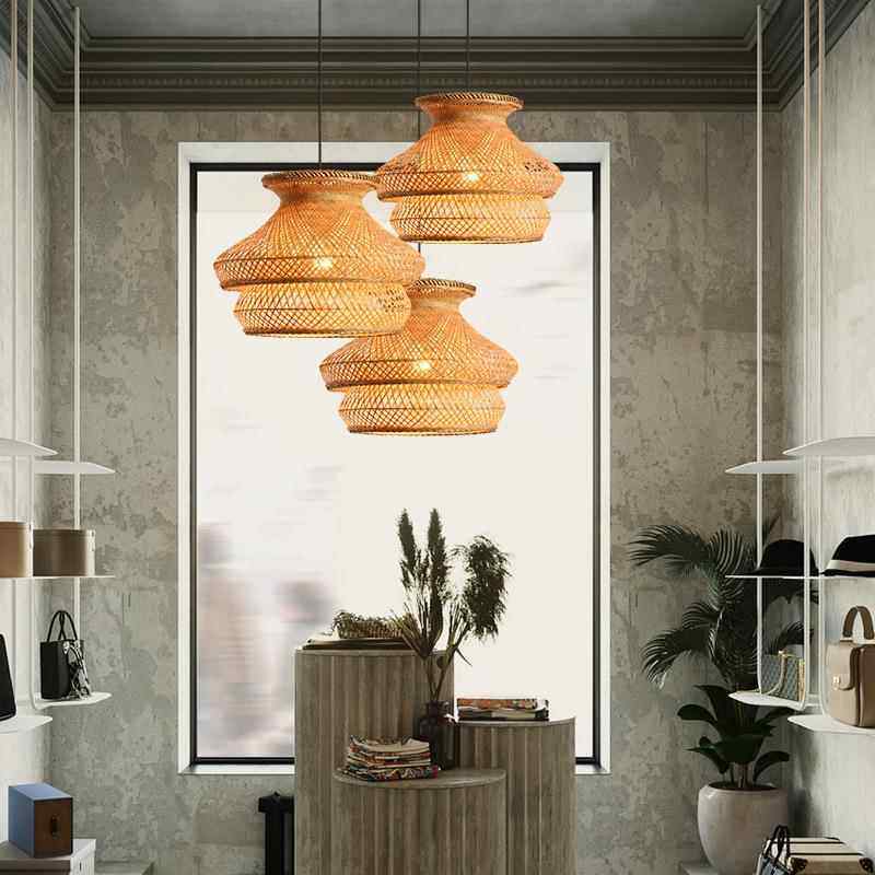 日式吊灯榻榻米灯新中式禅意茶室餐厅灯阳台床头灯卧室原木竹编灯
