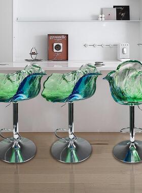 透明树脂花瓣吧台椅子创意餐椅靠背轻奢高端吧椅设计师落地化妆椅