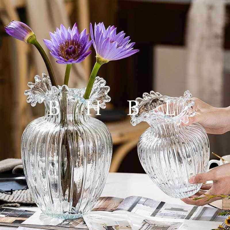 轻奢创意北欧ins浪花口玻璃花瓶透明欧式水养插花客厅装饰品摆件,家居饰品,花瓶,淘宝优惠券,粉丝福利购,淘宝优惠卷