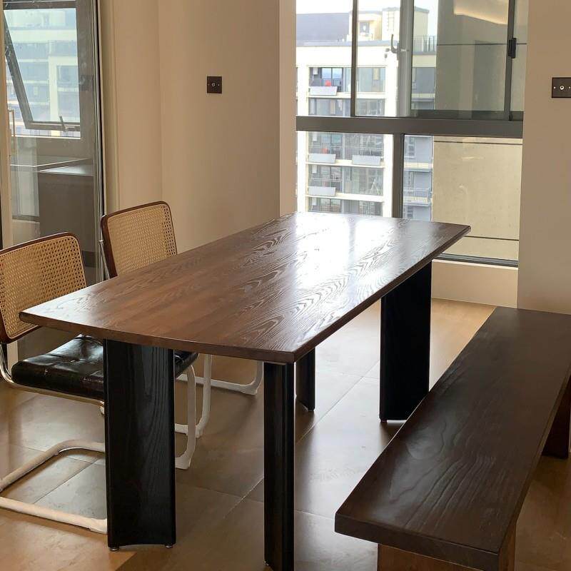 中古侘寂风实木餐桌北欧家用饭桌设计师洽谈大板长书桌原木工作台