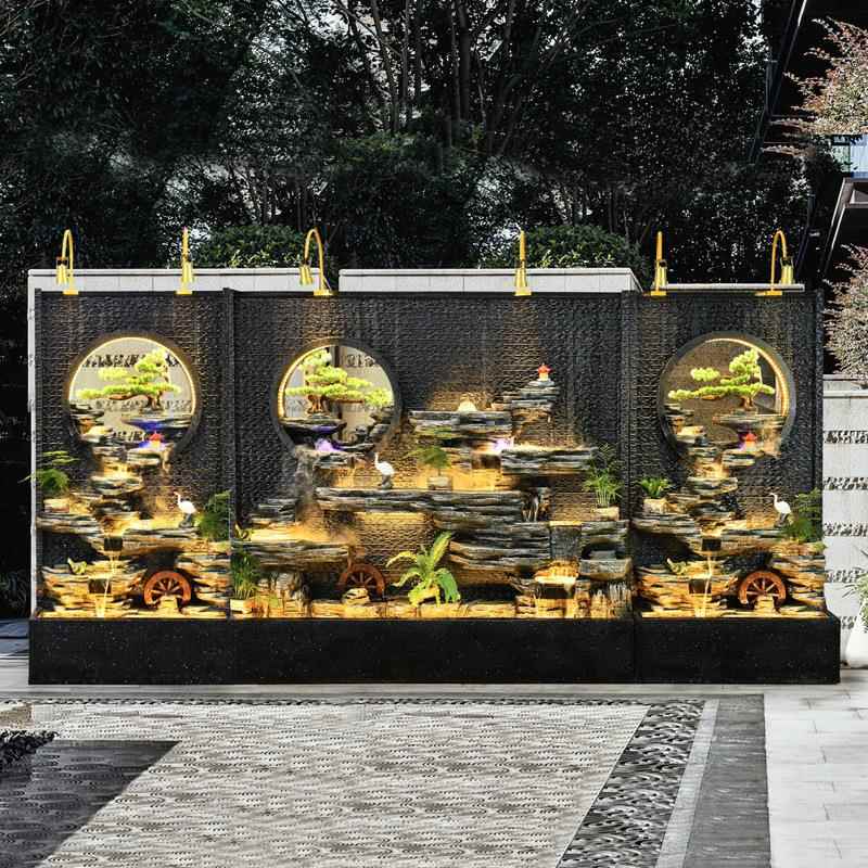 假山循环水水墙流水屏风置景观摆件客LEI幕厅庭院园布花水景落地