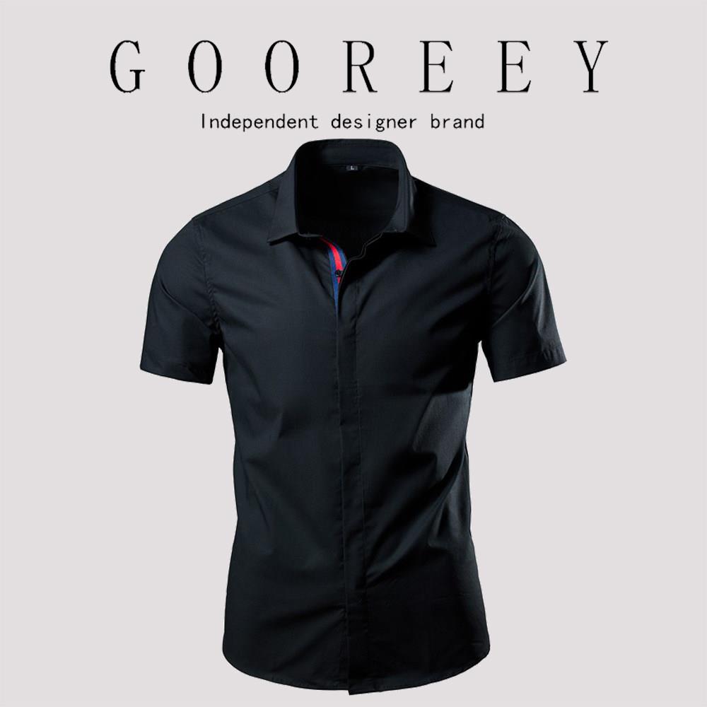 GooReey漫威毒液欧美纯色简约衬衫男士夏季短袖青年潮流百搭修身