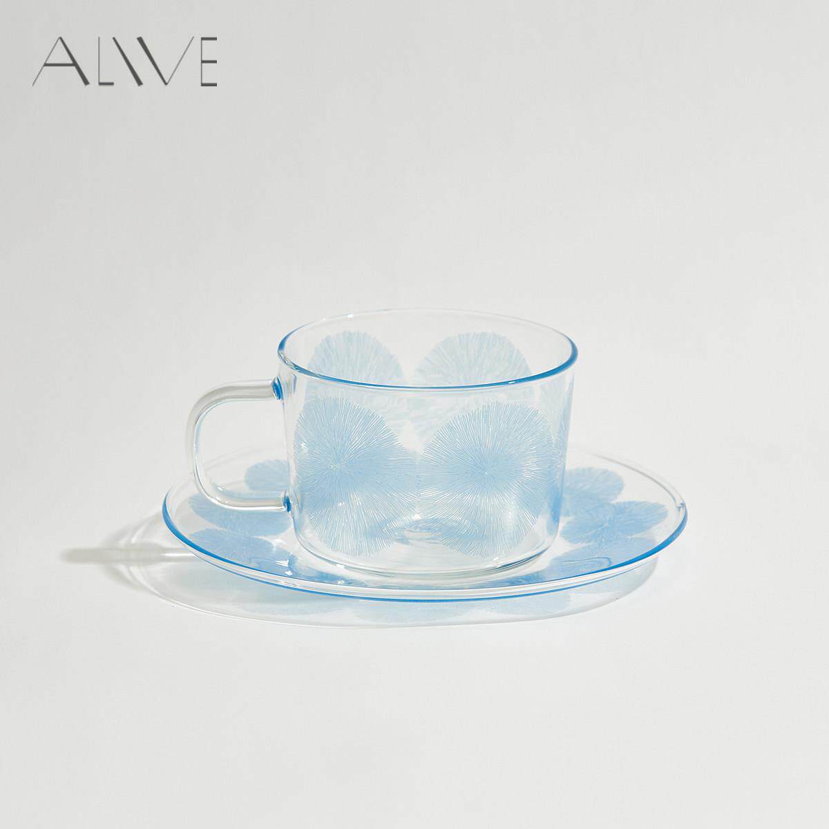 Alive蓝色冰川 耐热玻璃杯碟高颜值下午茶咖啡水杯甜品盘生日礼物