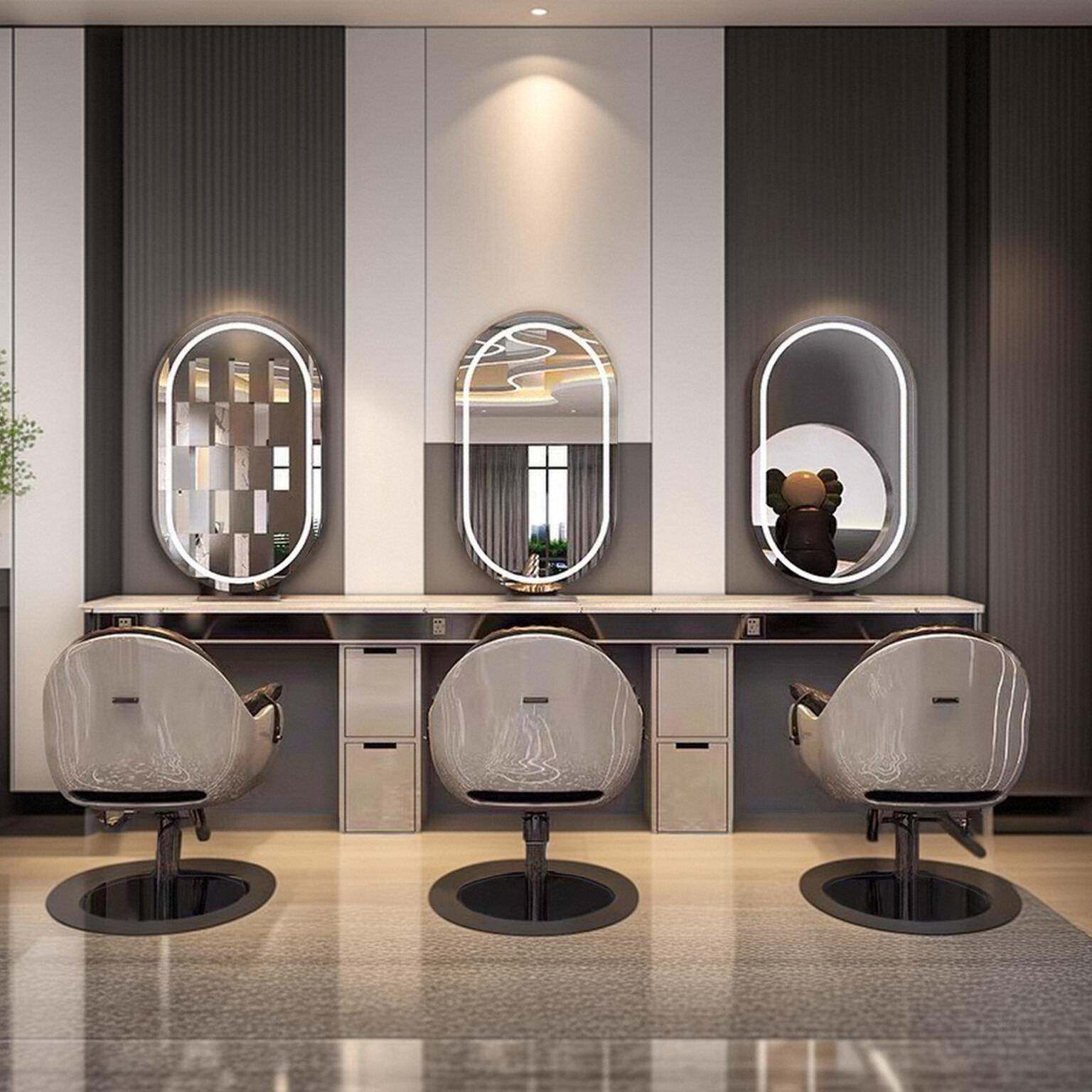 采购产品理发镜桌，美发沙龙单面和双面烫发和染色的剪发镜柜，不