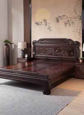新仿中YT-887#式檀木紫榫卯结构实木床古雕2.0M双人卧花室床古典