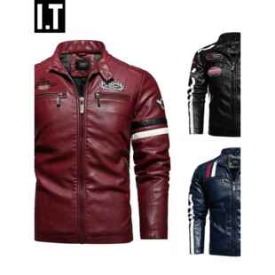 潮牌大码 痞帅风摩托骑行机车服夹克加绒加厚外套 真皮皮衣男秋冬款
