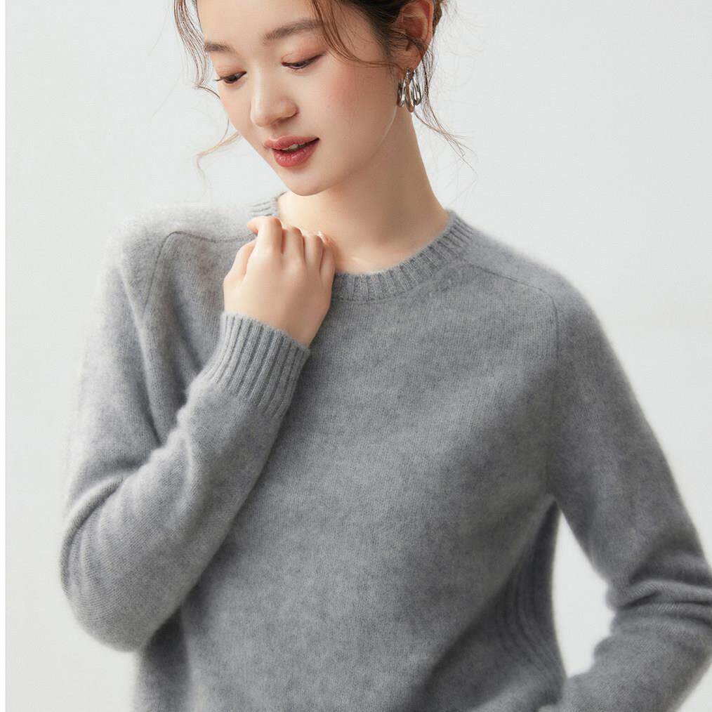 LP同款重磅三股加厚圓領馬鞍肩山羊絨衫女純色寬鬆針織打底毛衣