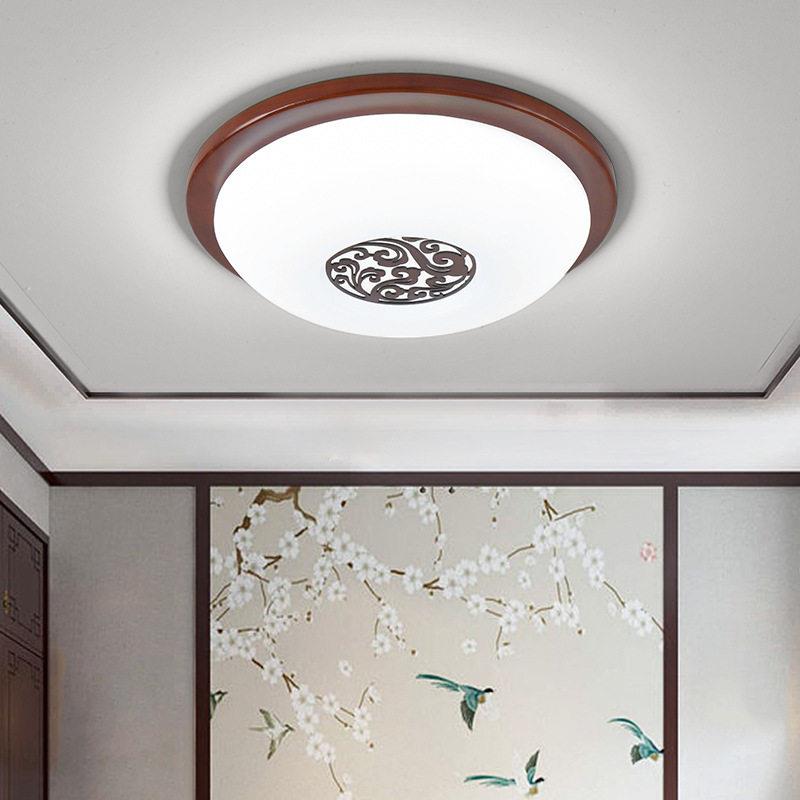 新中式吸顶灯中国风圆形LED实木灯卧室走廊过道门厅阳台灯具0753