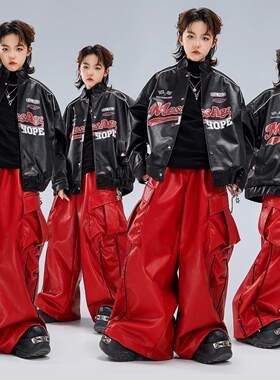 街舞儿童潮服男童嘻哈hiphop机车风夹克长裤套装元旦舞台表演出服