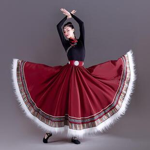 藏族舞蹈演出服装 连体上衣藏族半身裙大摆裙藏族练习裙艺考 女水袖