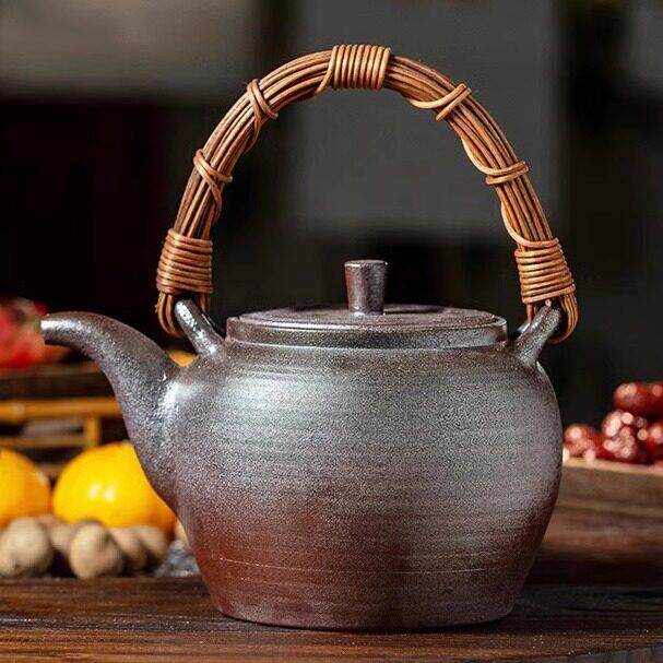 景德镇家用大号煮水壶原矿陶泥煮茶壶柴烧提梁壶黑晶炉明火烧水壶