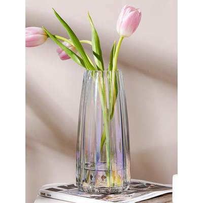 北欧ins风简约创意渐变幻彩透明玻璃花瓶水养插花装饰品餐桌客厅