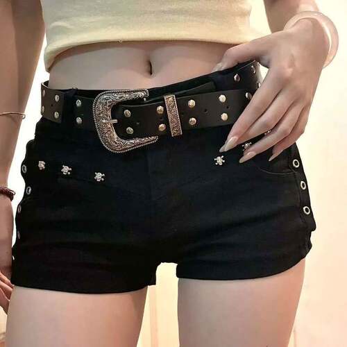 Women Cross Heart Shorts Dark Gothic Sexy Rivet Daily Wear