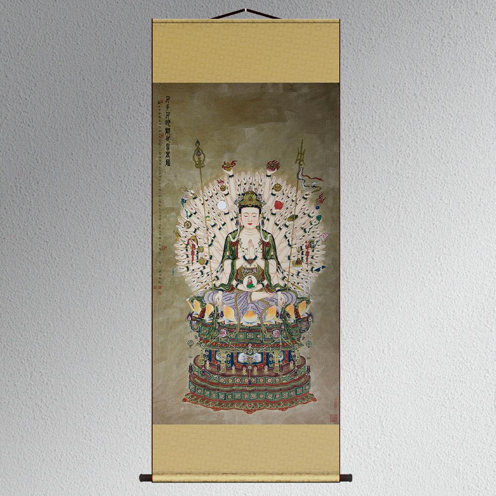 千手观音画像佛像挂画菩萨金身观音菩萨丝绸卷轴画旺市金身佛