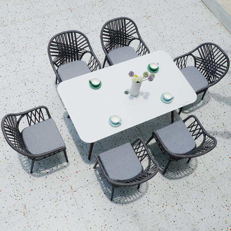 户外桌椅家具组合别墅庭院露天铝板桌椅织带藤编椅子阳台休闲藤椅