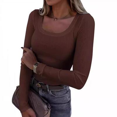 Women'S Long Sleeve Tops Casual Scoop Neck Ribbed Knit Slim