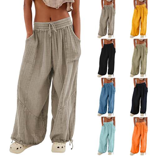 Ladies' Strap Pocket Wide Leg Pants Long Pants