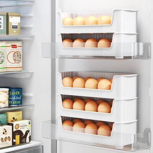 Egg storage box, refrigerator side door organizer, stackable