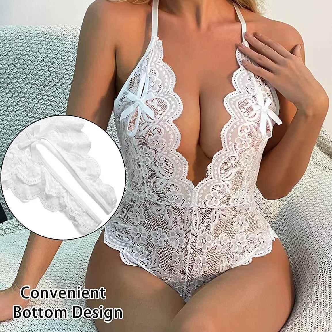 Sexy large open lace backless bodysuit women size revealing
