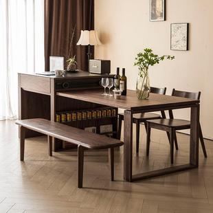 北美黑胡桃木岛台餐桌可伸缩一体餐厅岩板中岛台家用厨房单独吧台