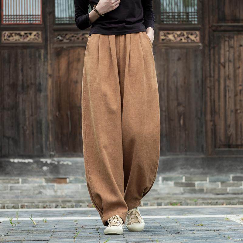 高档冬加绒太极裤女极 加厚棉麻太服装灯秋笼裤术裤晨练裤武打坐