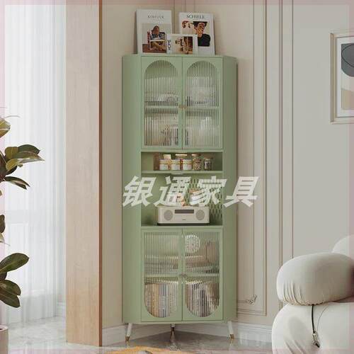 钢制转角书架落地置物架一体靠墙角柜储物柜客厅简易床头拐角书柜