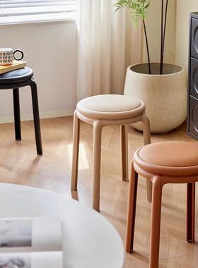 塑料凳子厚家用可叠放餐桌凳久坐舒胶服圆椅子北欧软包加CYO高凳