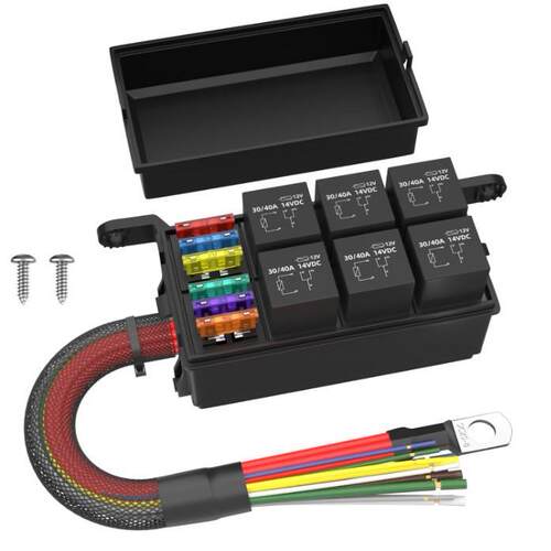 12V24V保险丝继电器盒6路继电器保险丝盒 预接线防水溅继电器盒