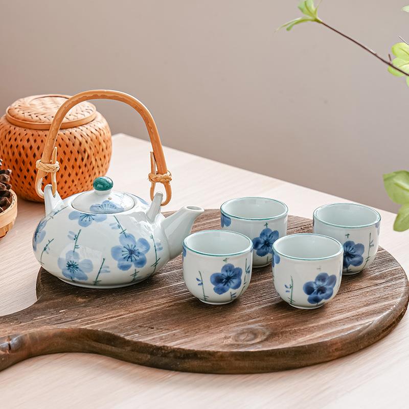 手绘冰梅茶器高温釉下彩茶具套装一壶四杯壶茶杯泡花茶简约茶具